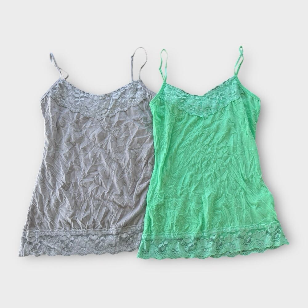 Cami Tank Top Women’s Small Gray Lace Trim Babydoll Fairy Y2K Layering Top Lot